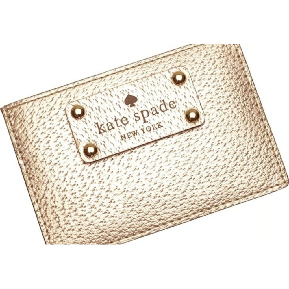 Kate Spade Card Holder Women OS Rose Gold Excellent Metallic Pebbled Leather